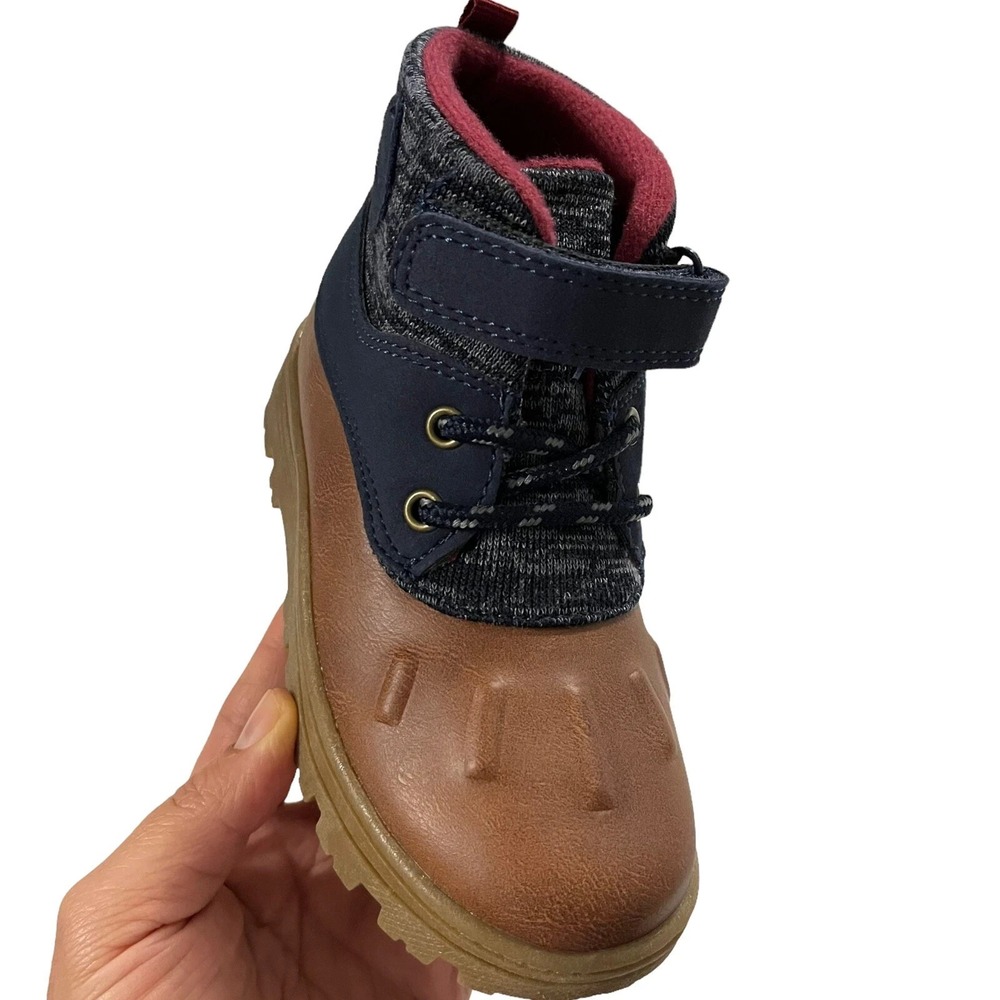 Carters Little Boys Slip-on Duck Boots Size 12 Brown-Navy Blue Mid Top Shoes - Picture 11 of 13